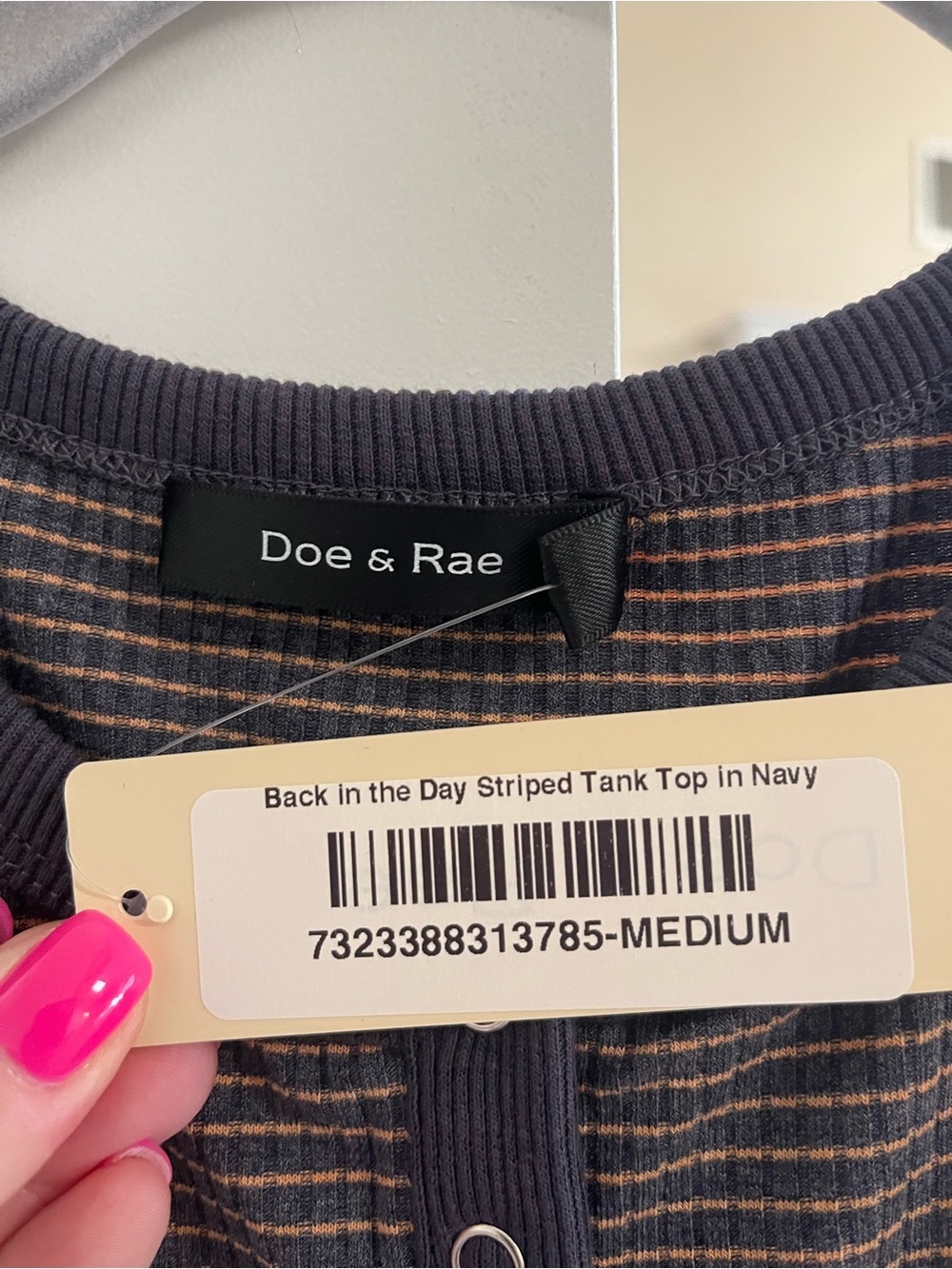 Doe & Rae Navy Micro-Striped Henley Tank - Picture 2 of 3